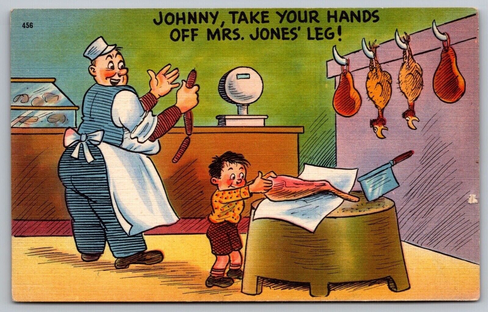 Johnny Take Your Hands Off Mrs Jones Leg Linen Postcard UNP WOB VTG Tichnor
