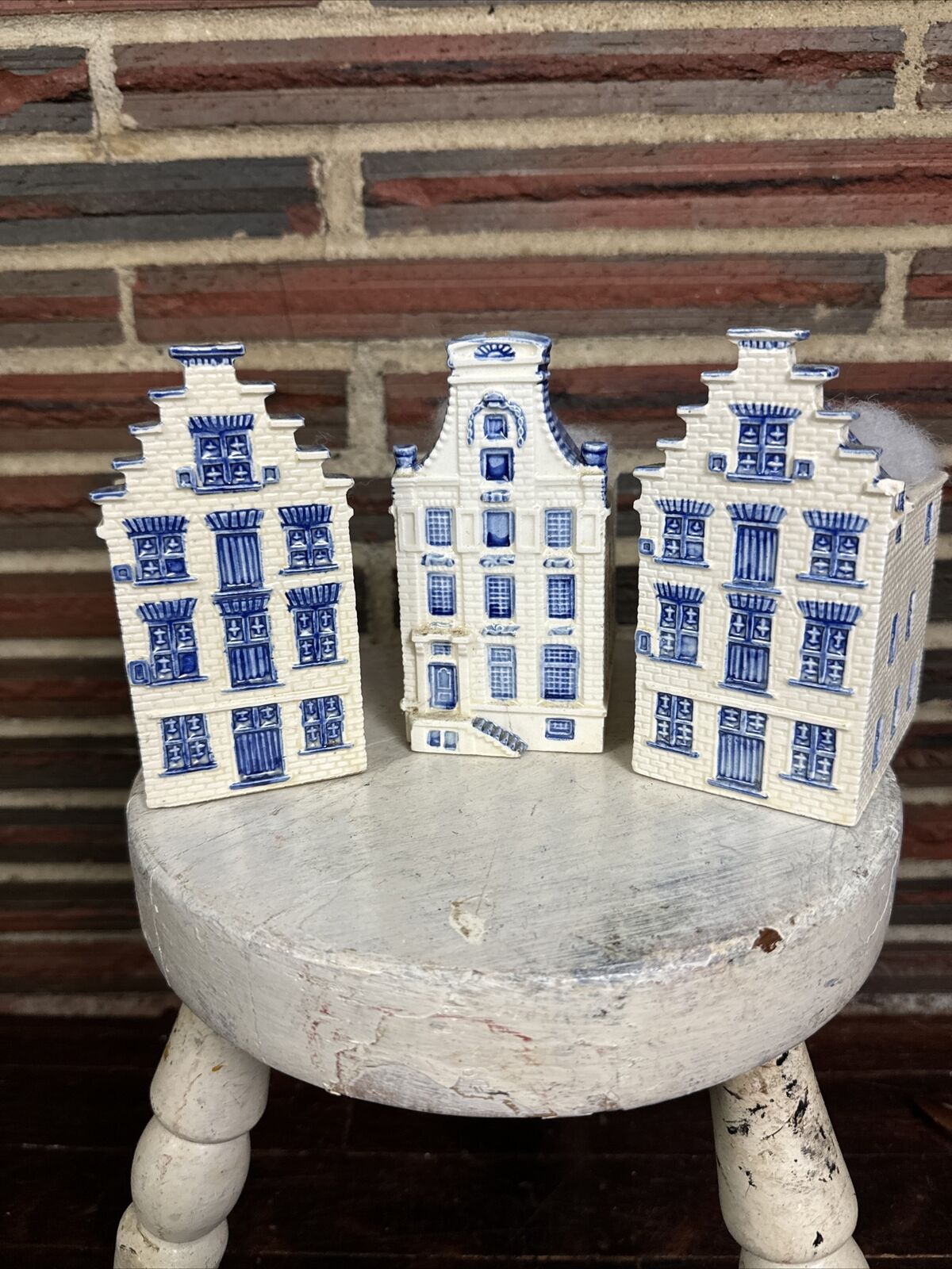 Vintage Holland Delft Blauw Blue Hand Painted Amsterdam Canal House Planter Set