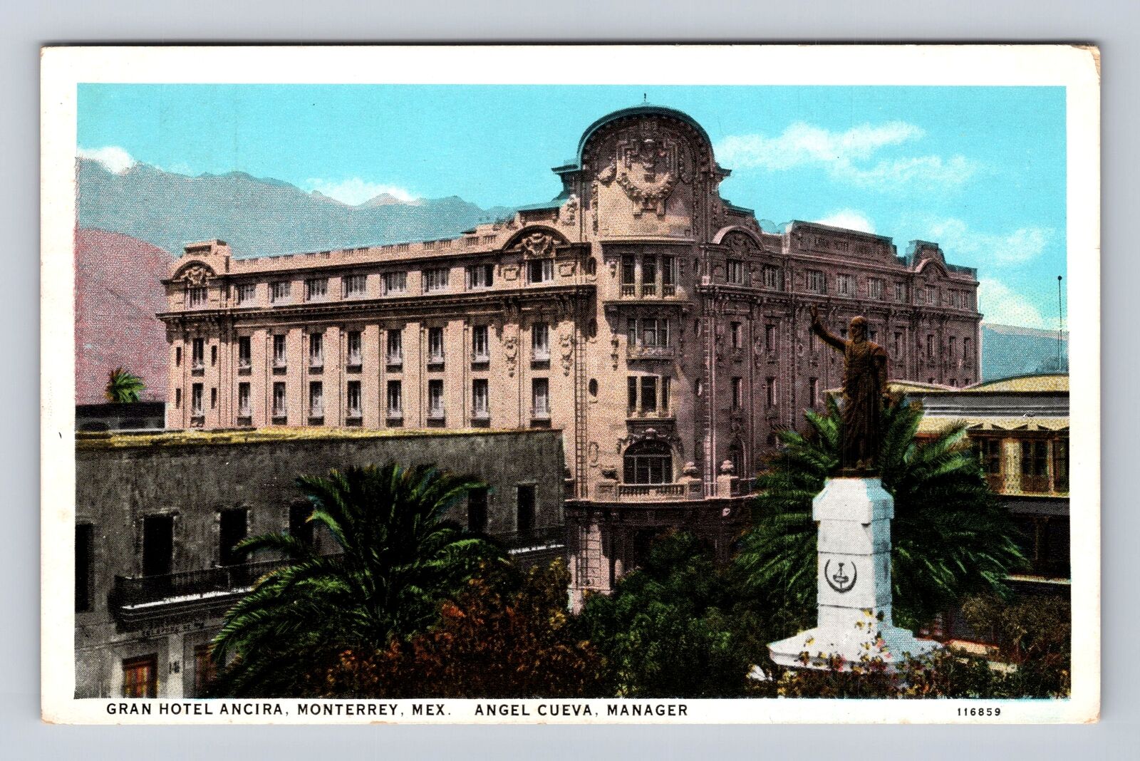 Monterrey MX-Mexico, Gran Hotel Ancira, Angel Cueva, Manager, Vintage Postcard