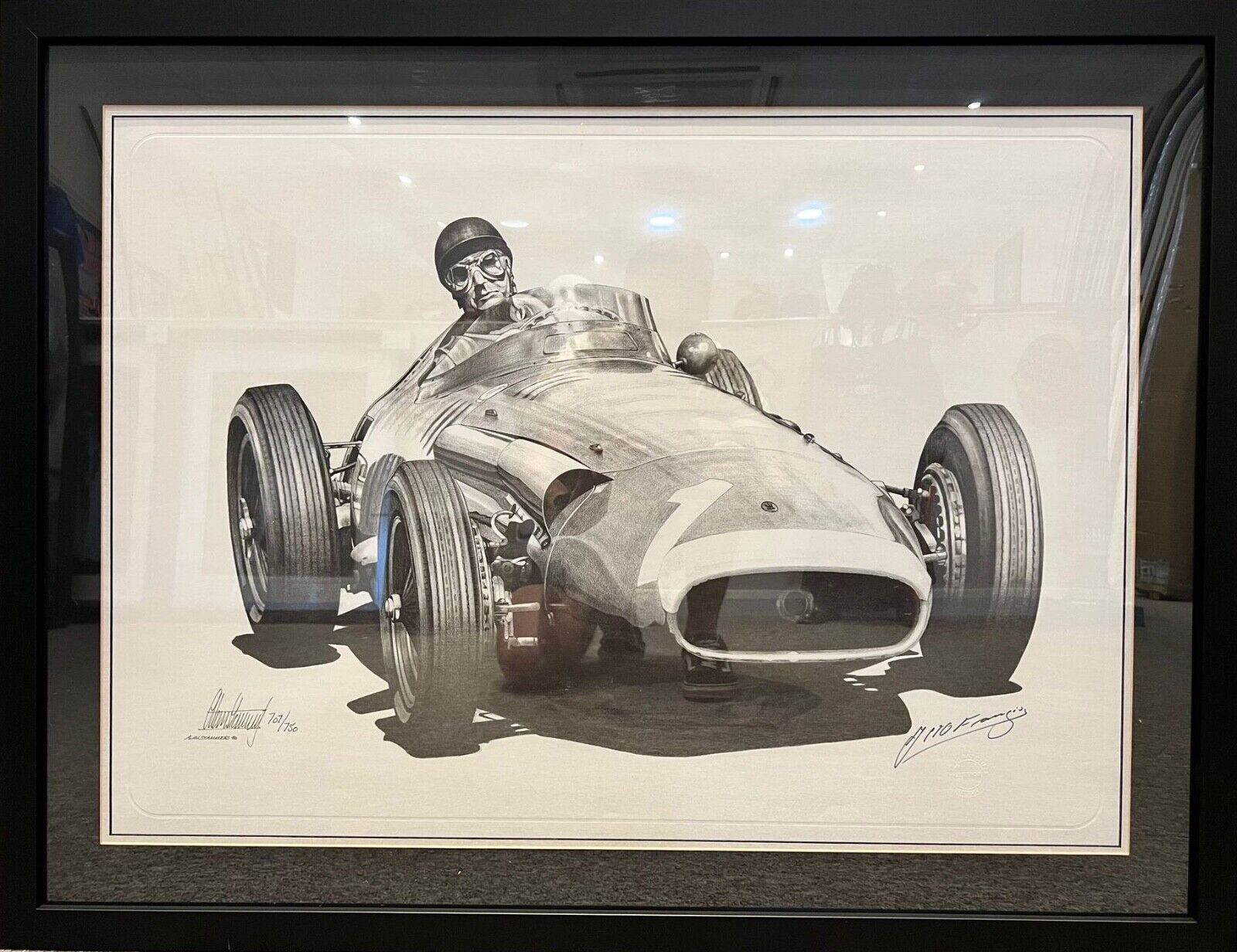Juan Fangio - Maserati 100% Hand Signed Alan Stammers Ltd Edition Drawing & COA
