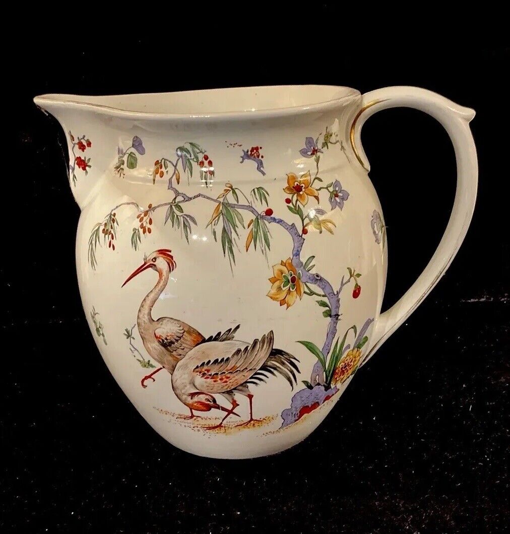 Victorian Pitcher Exotic English Garden Hand Painted Pattern 9.25”