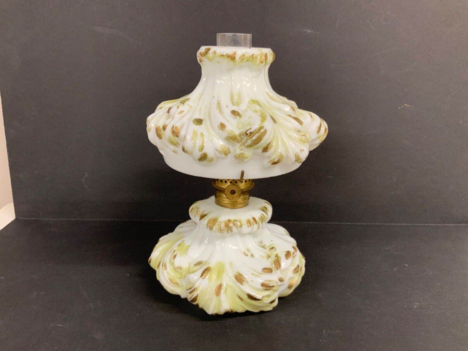 Miniature kerosene oil lamp plume antique Smith I fig 203 original decoration