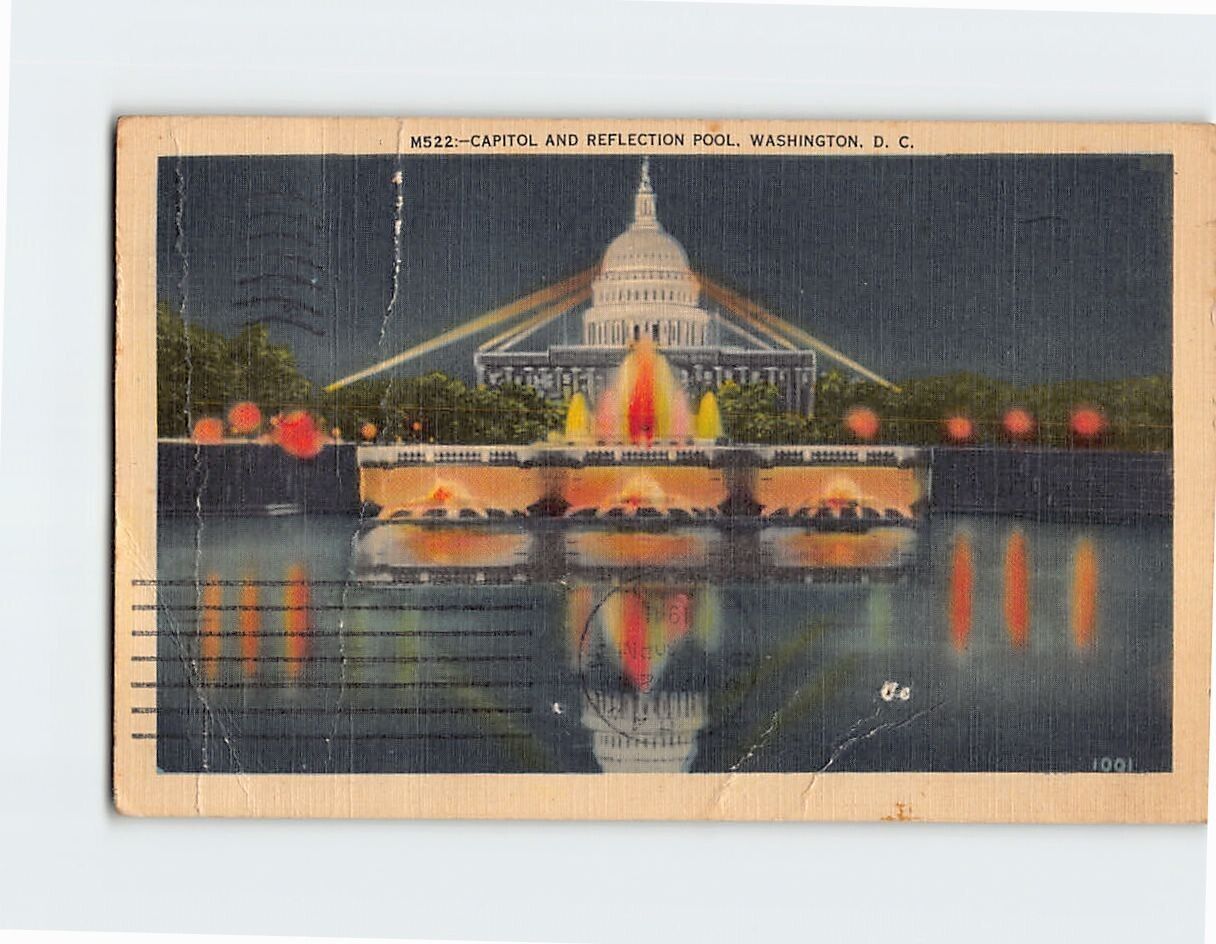 Postcard US Capitol & Reflection Pool at Night Washington DC USA
