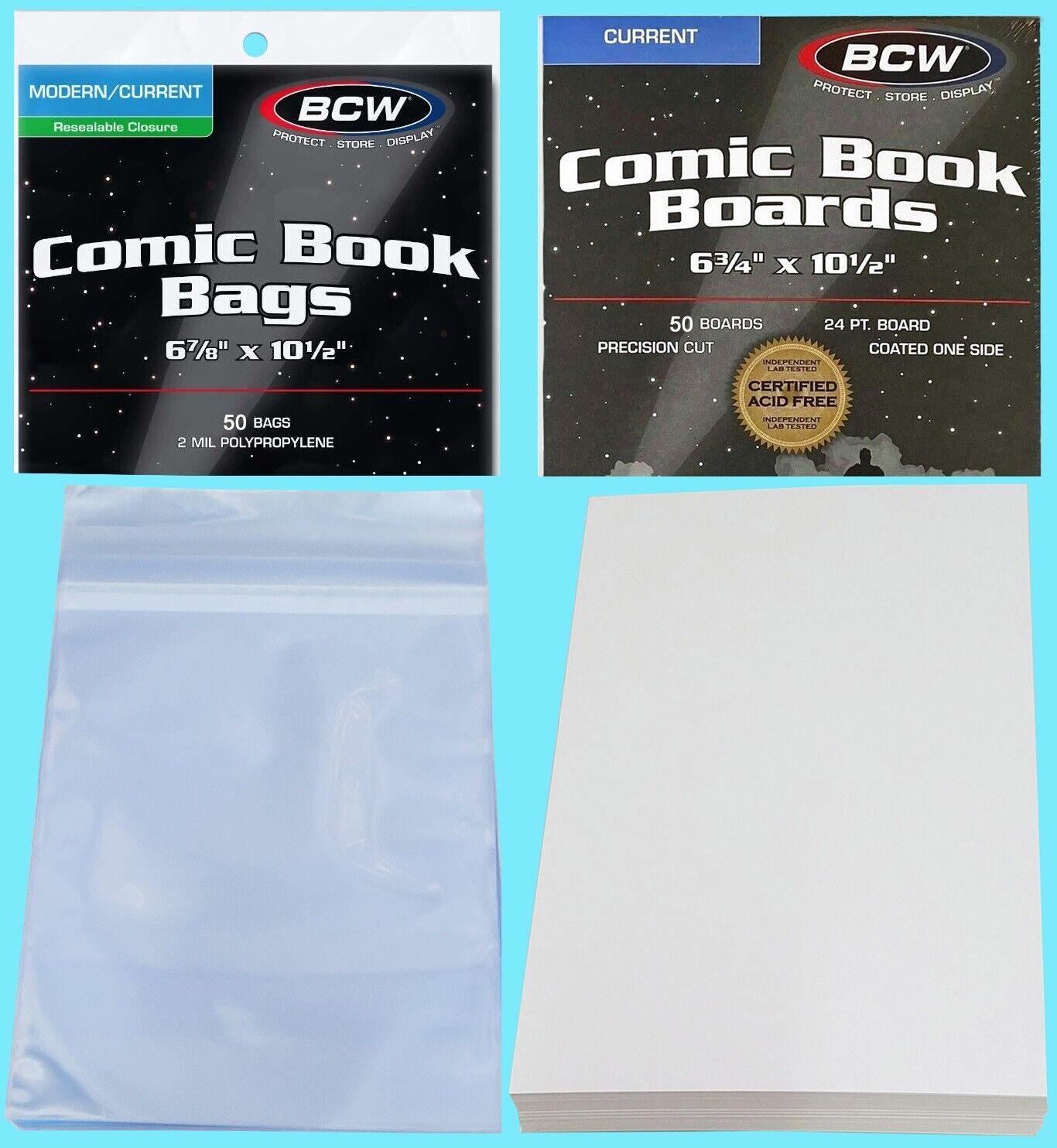 50 BCW CURRENT COMIC BOOK RESEALABLE BAGS & BACKING BOARDS Clear Archive Modern