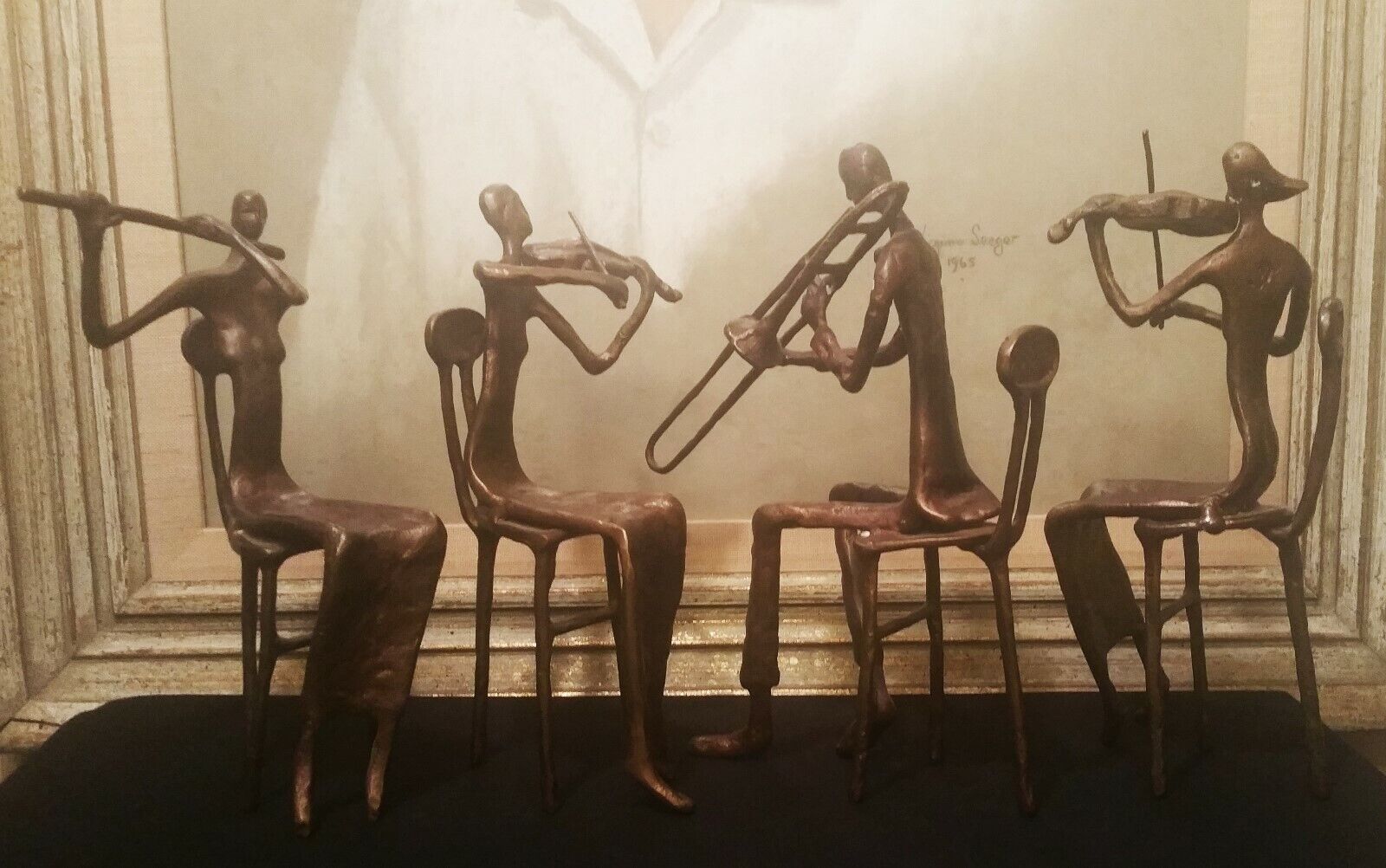 4 MUSICIANS mcm bronze statue figurine violin trombone flute quartet music art