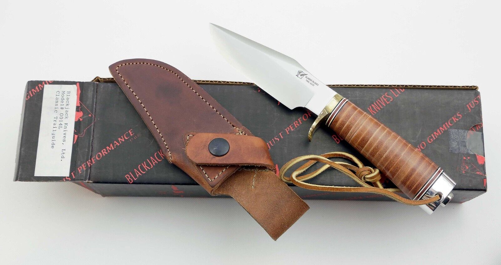 Vintage Blackjack Classic Trail guide Knife Leather Handle Sheath Rare NOS