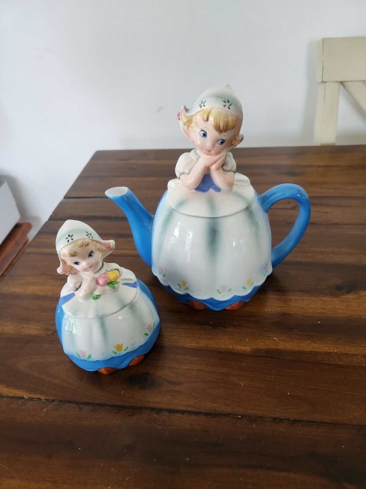 Vintage Lefton Dutch Girl Teapot & CREAMER Japan 2699