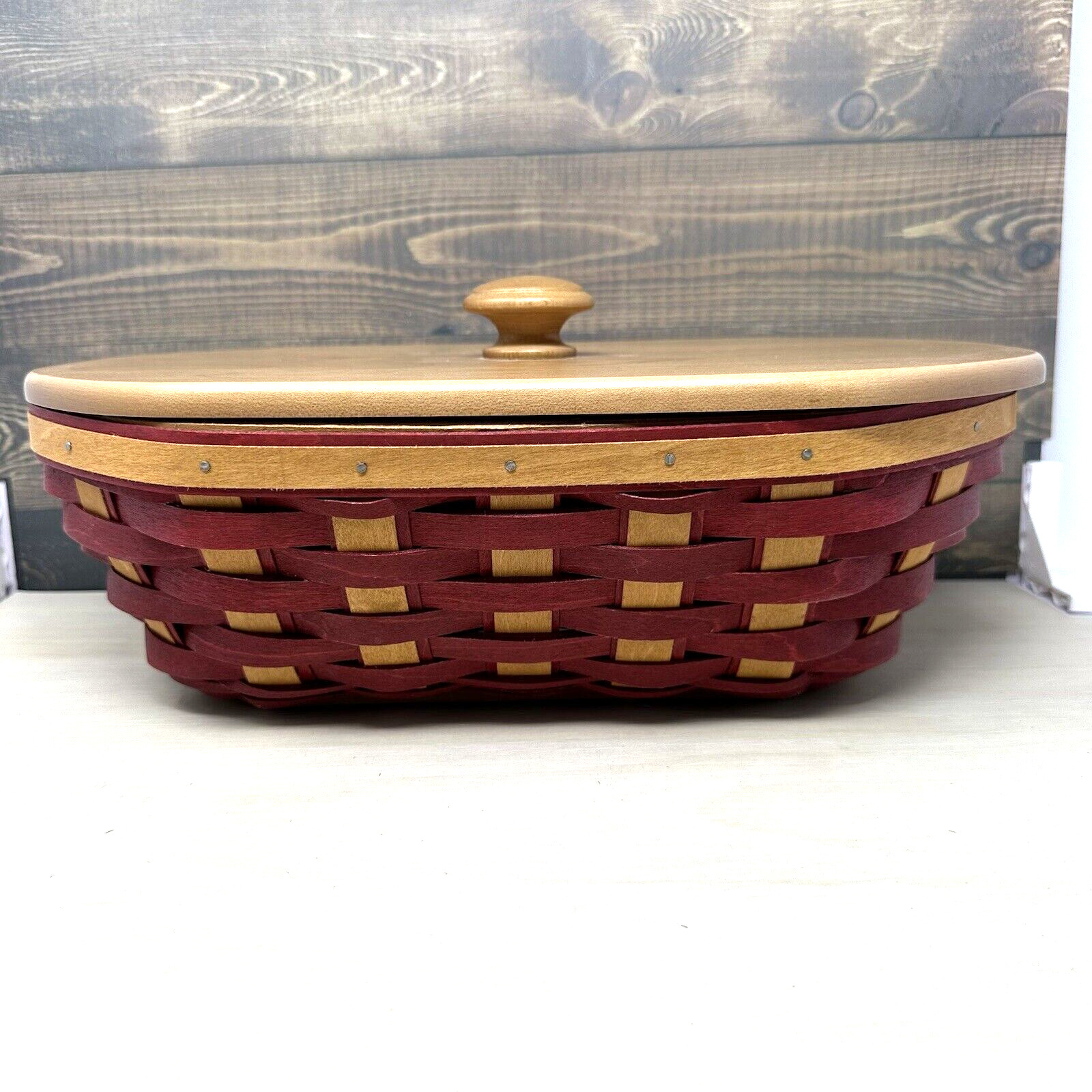 2012 Longaberger Everyday Traditions Paprika Basket Wood Lid and Protector
