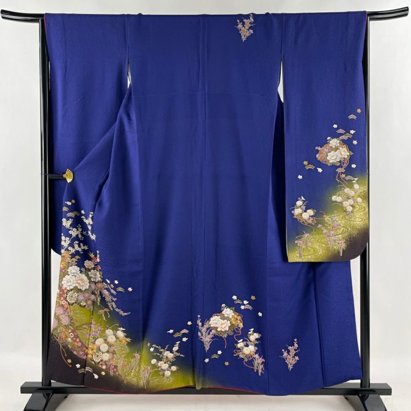 61.6inc Japanese Kimono SILK FURISODE Flower car Screen Blue purple