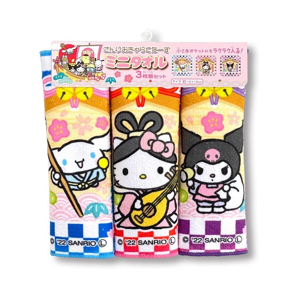 Sanrio Japan Hello Kitty Seven Lucky Gods Mini Towels Washcloths Set of 3 NEW