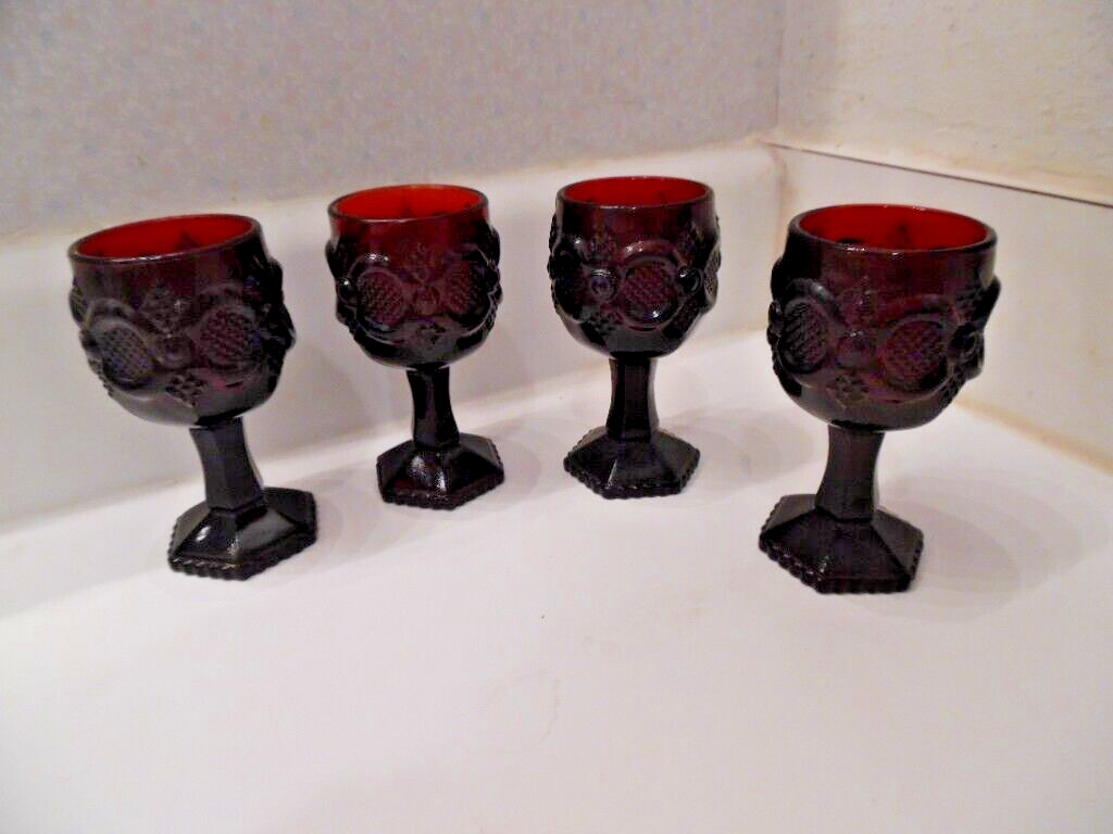 4 Vintage Avon Cape Cod Ruby Red Small Glasses Goblets 4 1/2\