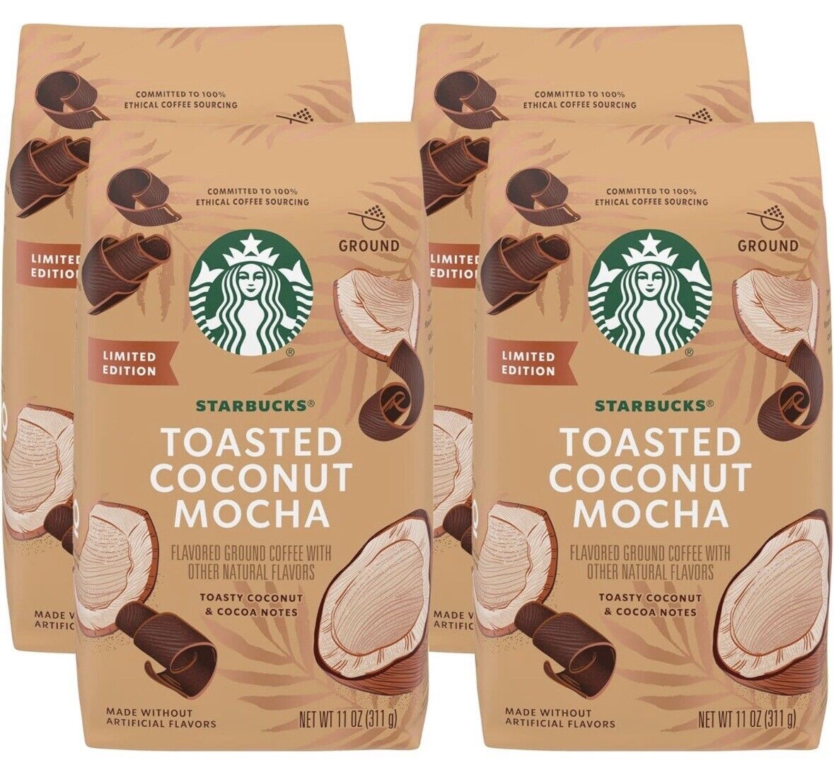 Starbucks Toasted Coconut Mocha Flavored Ground Coffee, 11 oz (pack of 6)