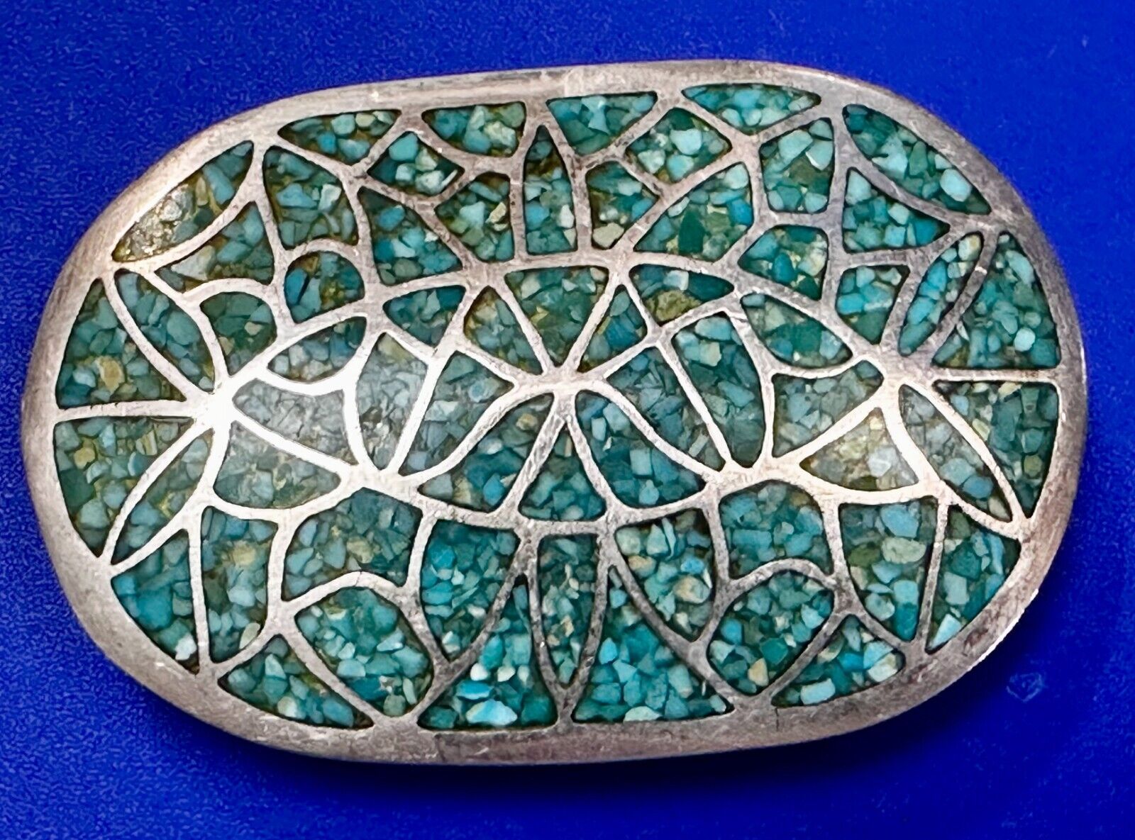 Beautiful Turquoise Stone Chip Inlay Native American Indian Art Belt Buckle