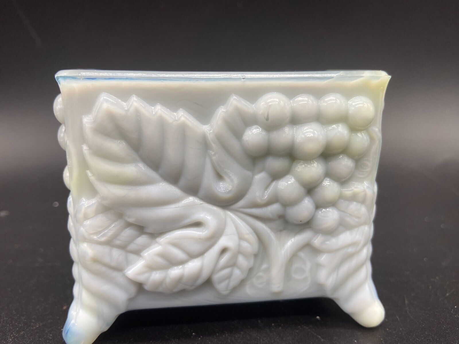 Vintage Boyd Glass Tinted Milk Glass Grape Pattern Cigarette Playing Card Holder