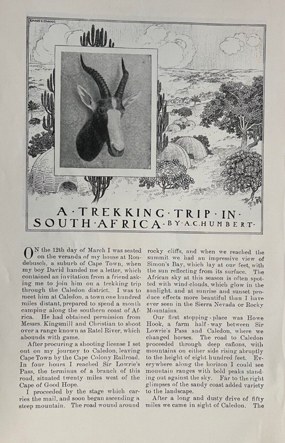 1899 A Trekking Trip in South Africa Dyer's Island Caledon Illustrated