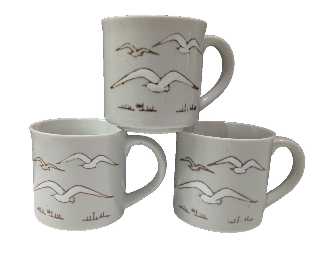 3 Otagiri Mugs Seagulls Sea Birds Hand-painted Japan Coffee Gray Gift