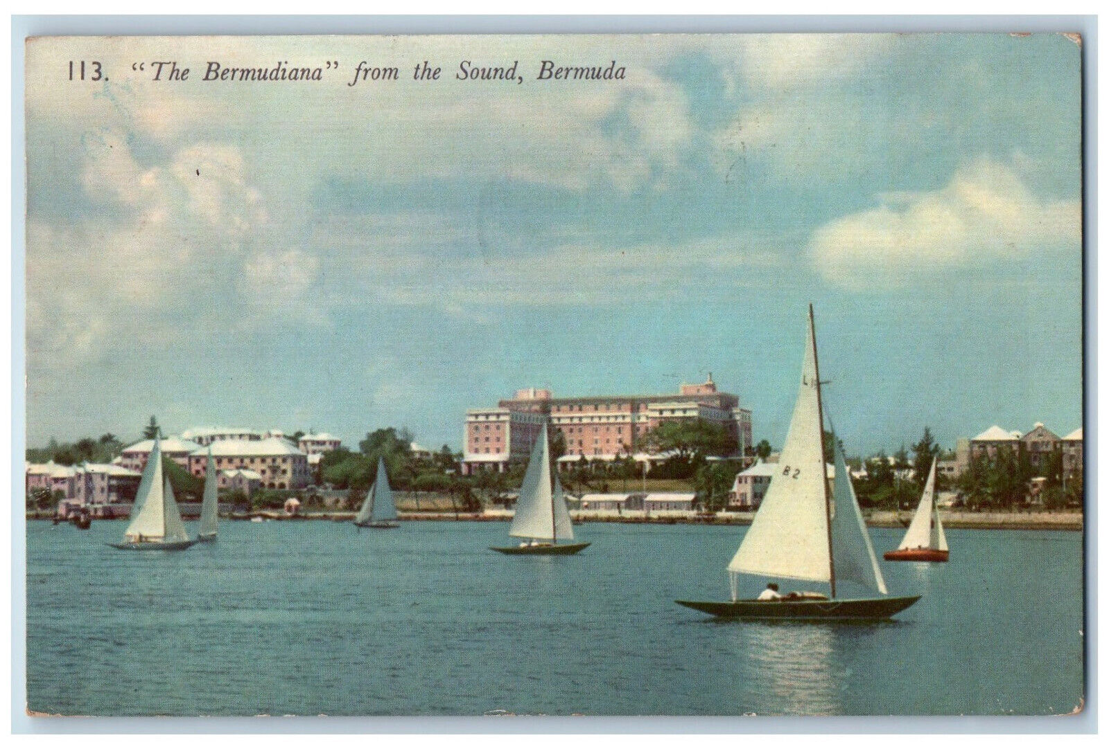 Bermuda Postcard Sailboat Scene The Bermudiana from Sound 1955 Vintage Posted