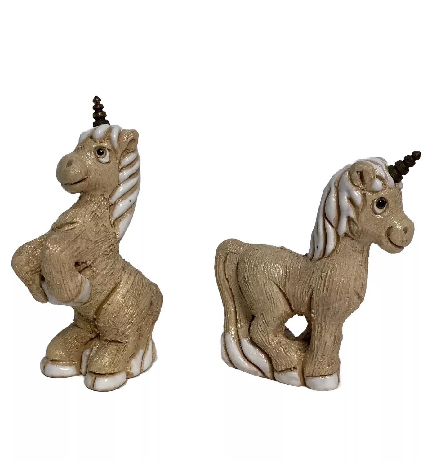 2 ct VTG Artesania Rinconada Unicorn Figurines Uruguay Pottery Enamel Kitsch