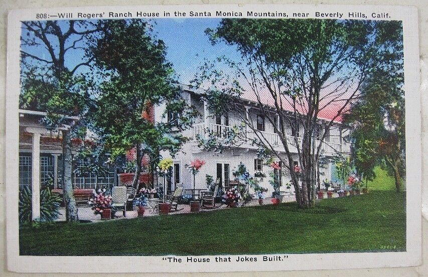 Antique Postcard Will Rogers Ranch Santa Monica MT Beverly Hills, CA