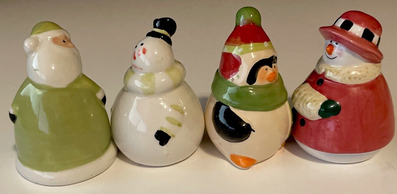 VINTAGE Christmas Salt & Pepper Shakers Santa Snowman Mrs. Snowman & Penguin