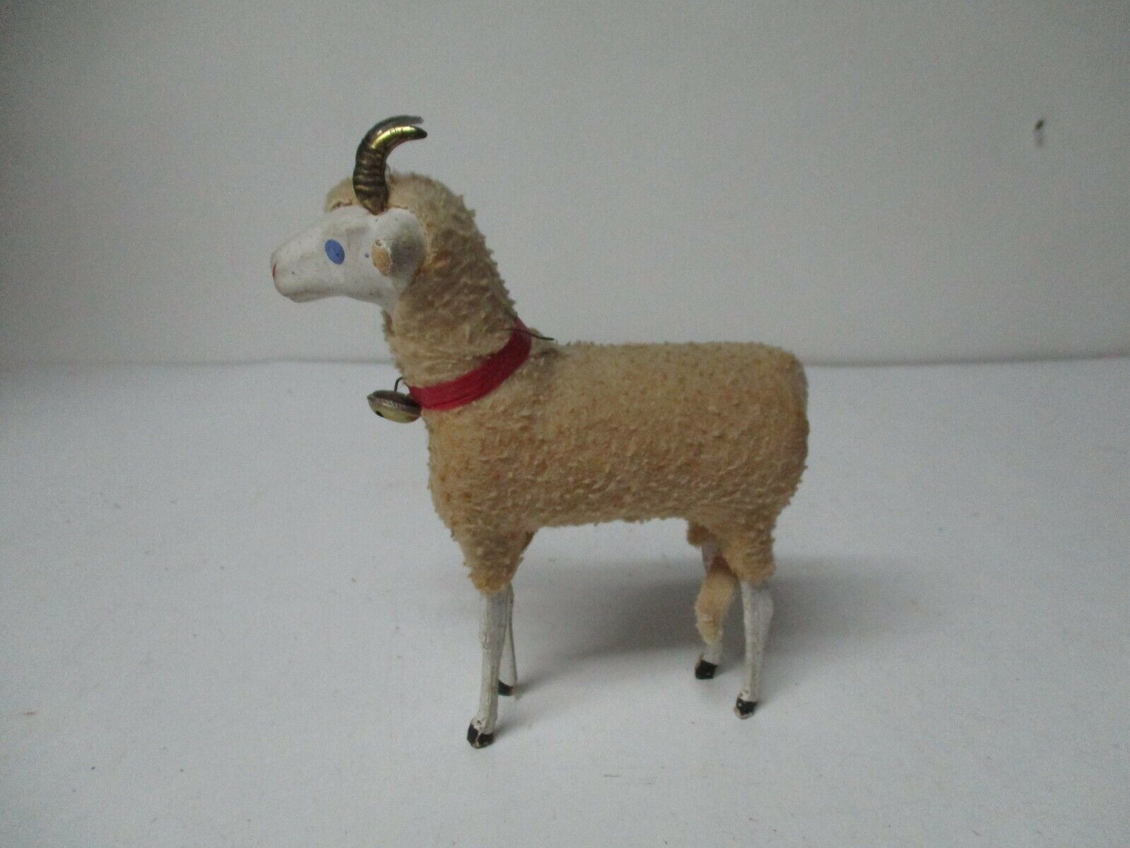 Vintage Large Germany Christmas Wooly GOAT w Wood Legs - 5 1/2\