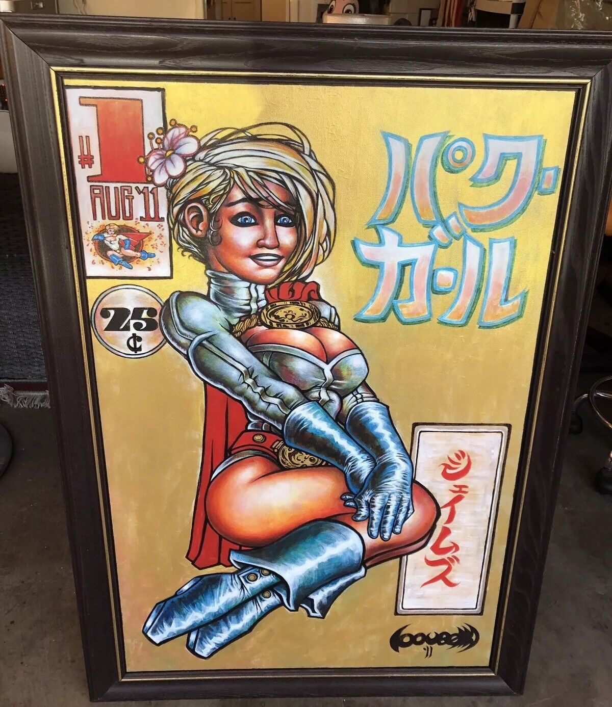 Japanese Comic Book Power Girl  Oil Paint On Canvas Artist James  40”32” Rare