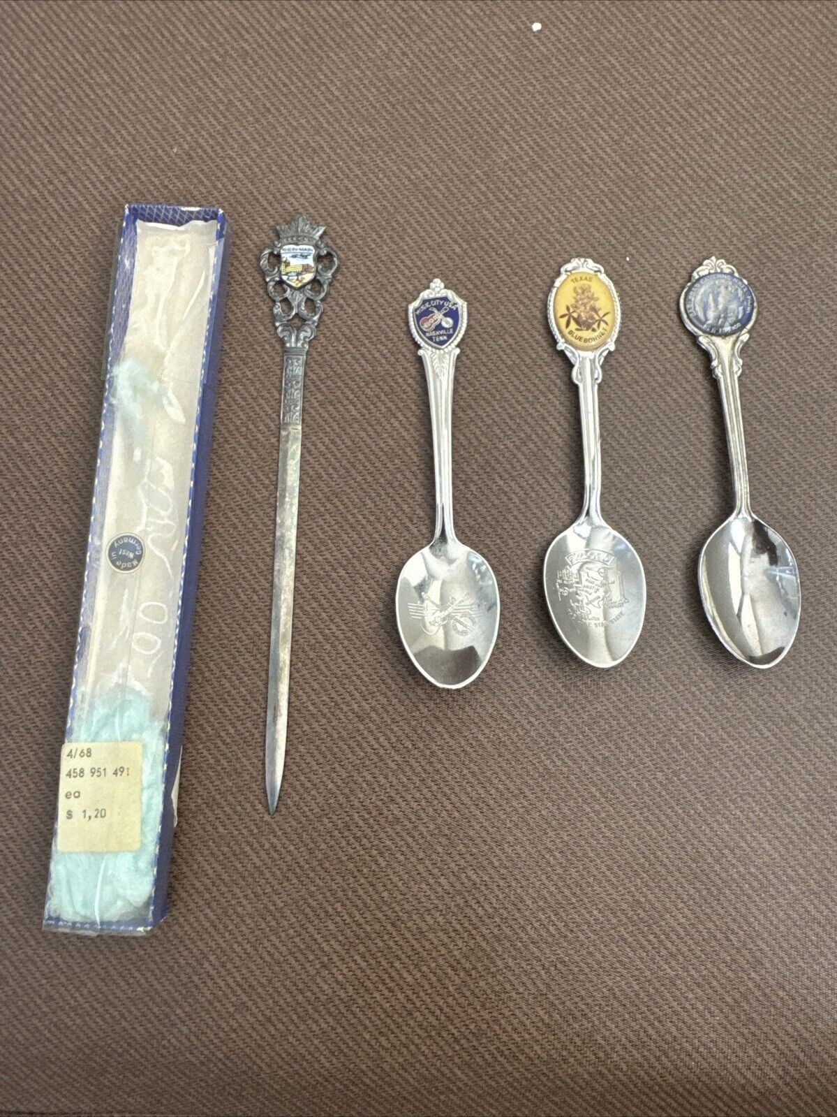 Vintage  souvenir spoons (lot of 3) and Vintage Letter Opener
