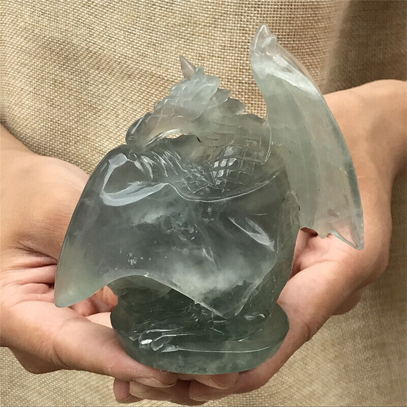 1.16LB Natural Green Fluorite Carved Quartz Crystal Dragon Skull Reiki Repair