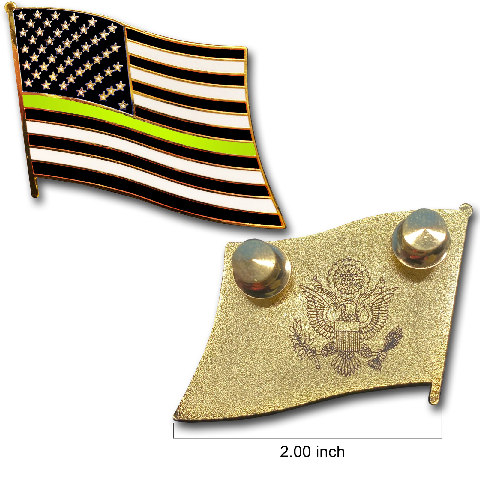 Thin Gold Line dispatcher Large cloisonné American Flag Lapel Pin with 2 pin pos