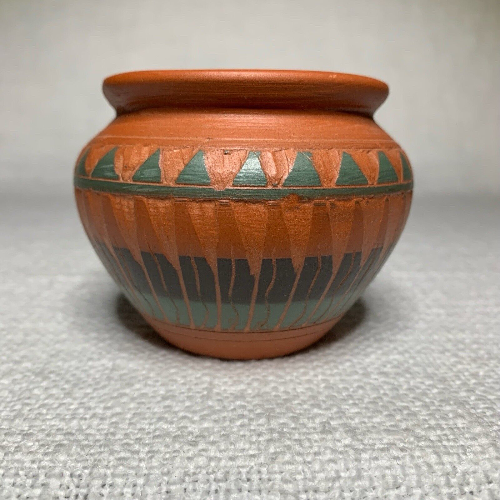 Navajo Pottery Pot Vase Hand Etched Signed by the Artist on the Base 3” tall