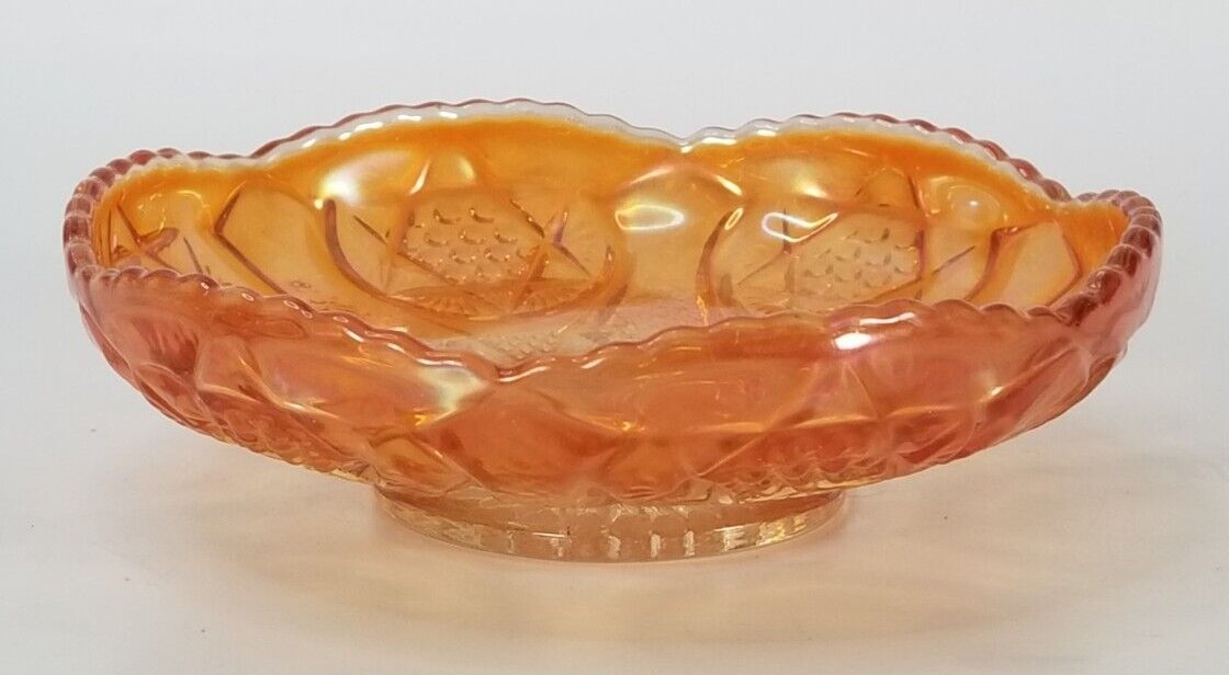 Vintage Imperial Marigold Carnival Glass Star & File Nut Candy Bowl Orange 5.5in