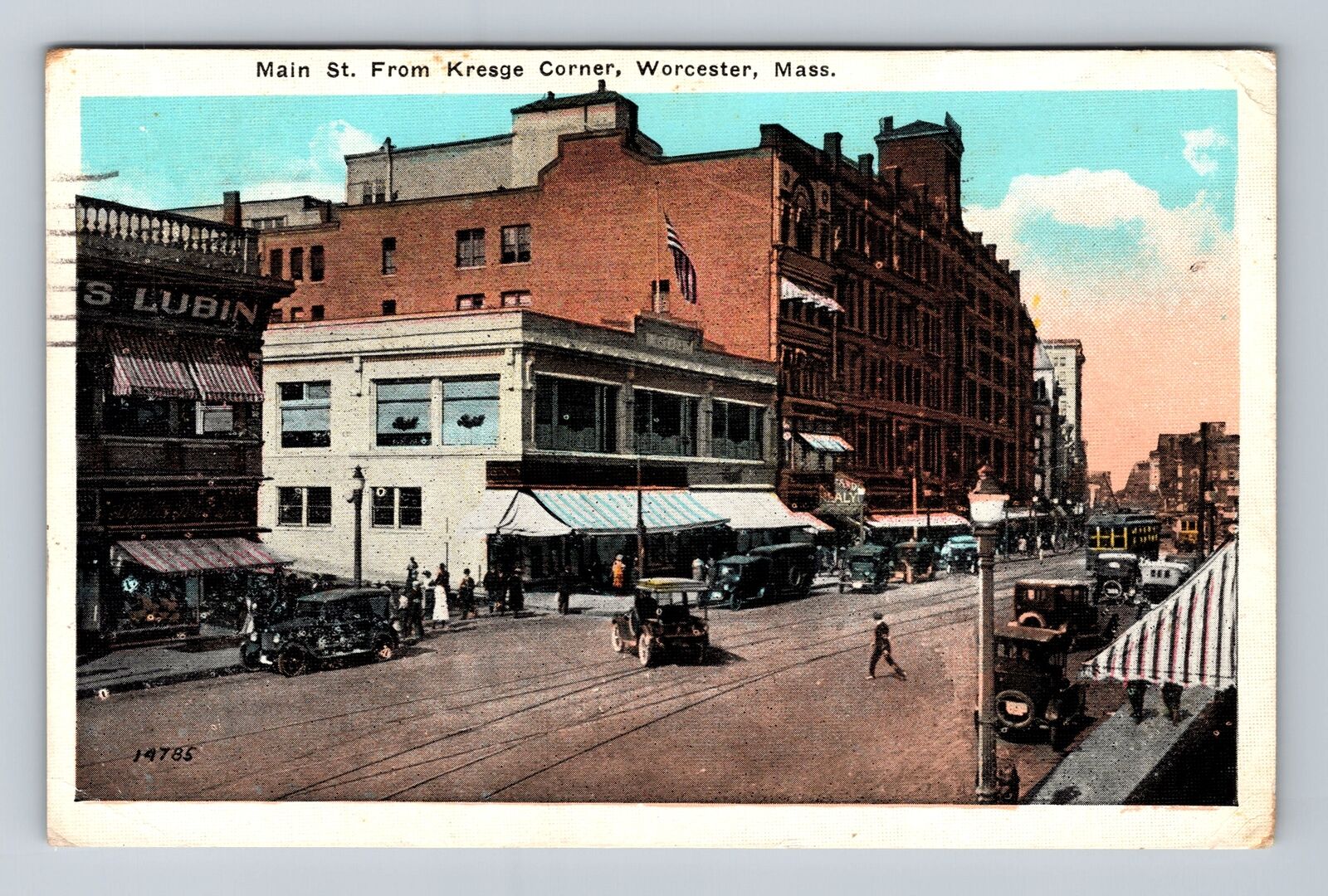 Worcester MA-Massachusetts, Main St From Kresge Corner, Vintage Postcard