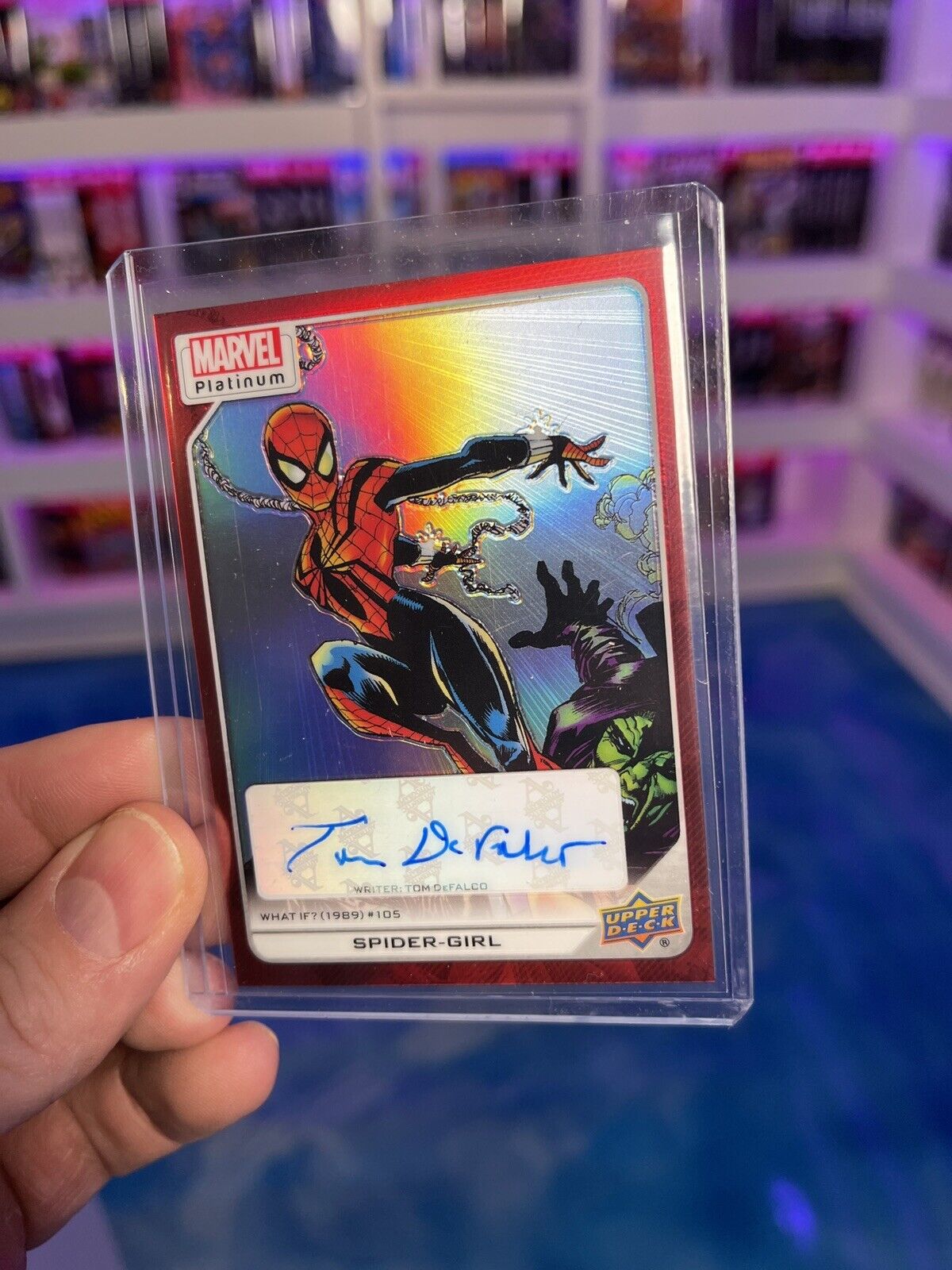 Upper Deck Marvel Platinum Spider-Girl Creator Auto Red Rainbow Tom DeFalco