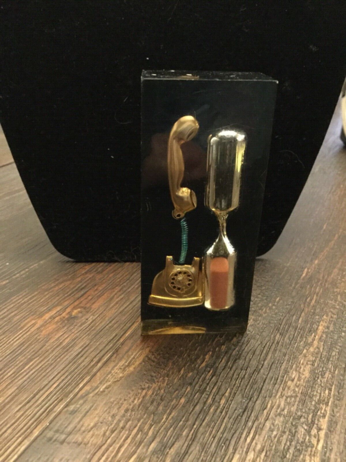 Vintage Estate Acrylic Sand Hourglass Timer with Goldtone Telephone