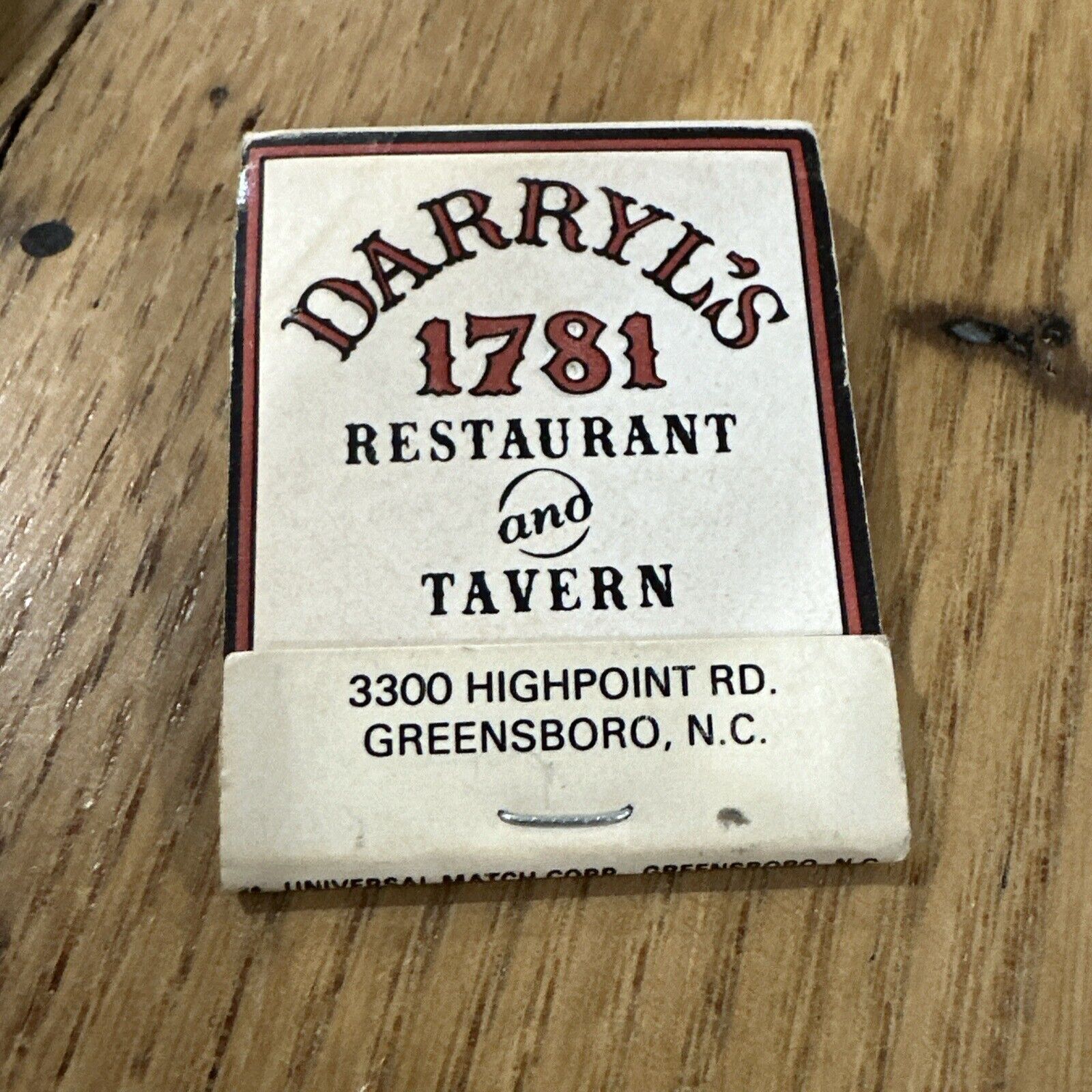 Vintage Matchbook - Darryl’s 1781 Restaurant Bar - Greensboro, NC