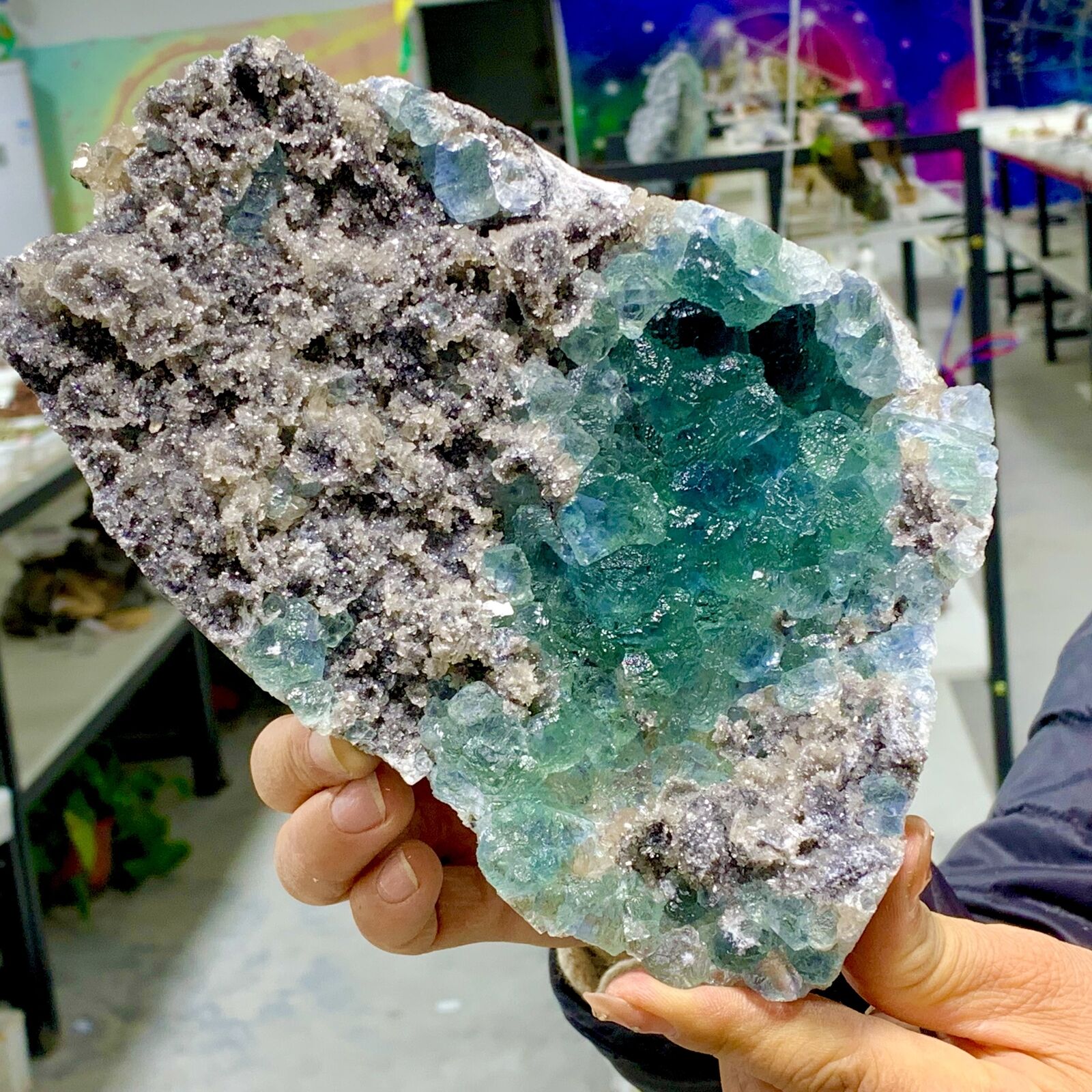 2.6LB Rare transparent BLUE cubic fluorite mineral crystal sample / China