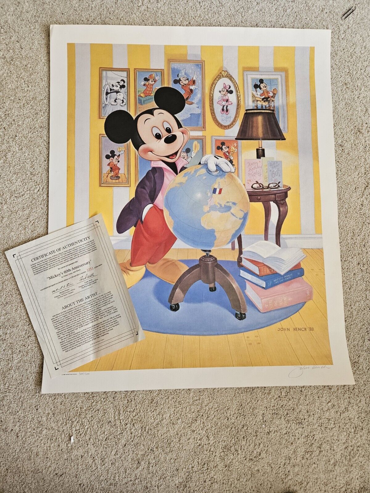 John Hench Signed Mickey Mouse 25x31 Lithograph 60th Anniversary Poster LE # 359