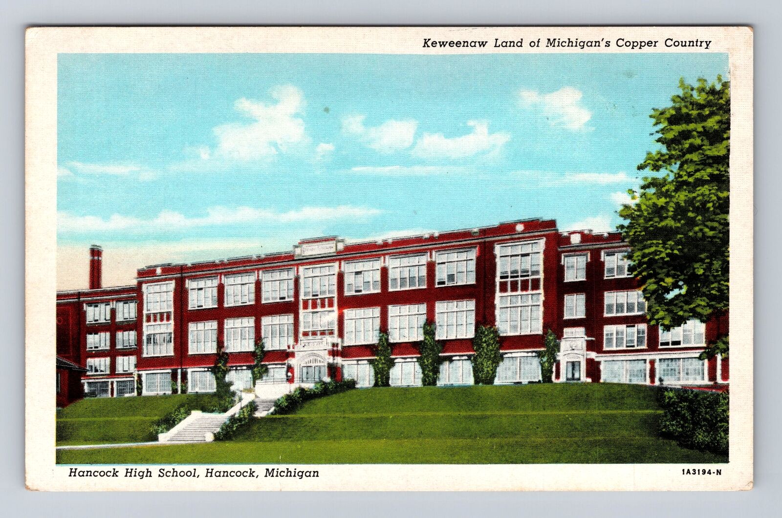 Hancock MI-Michigan, Panoramic Hancock High School, Antique Vintage Postcard