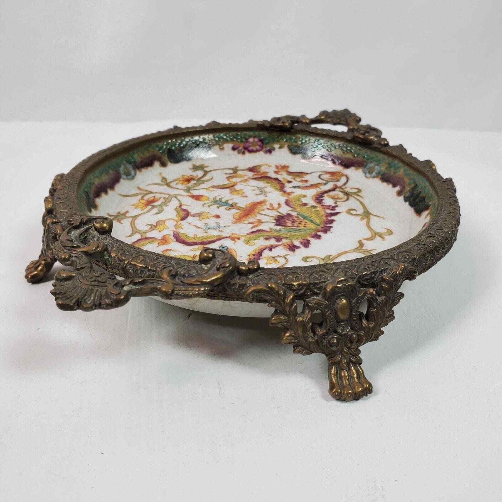 Antique Vintage Hua Rong Tang Zhi Accent Footed Trinket Soap Dish 5 Inch