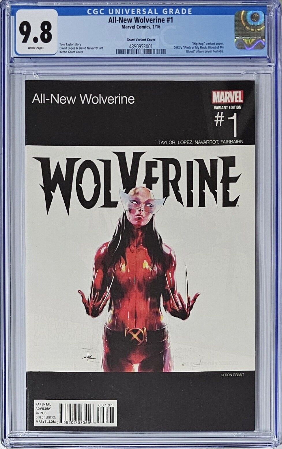 All-New Wolverine #1 CGC 9.8 Marvel Comics 2016 Grant Hip Hop Variant Cover