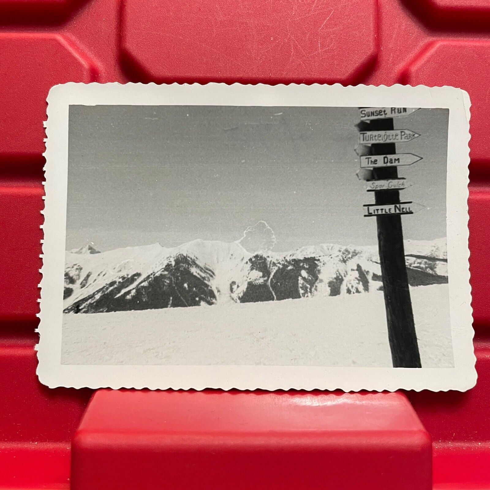 Aspen Colorado Ski Resort Sign Run Nell Dam Photograph 4 1/2 x 3 1/8 Vtg 1950s