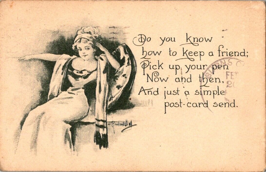 vintage postcard- Do you know how to keep a friend- signed unknown artist posted