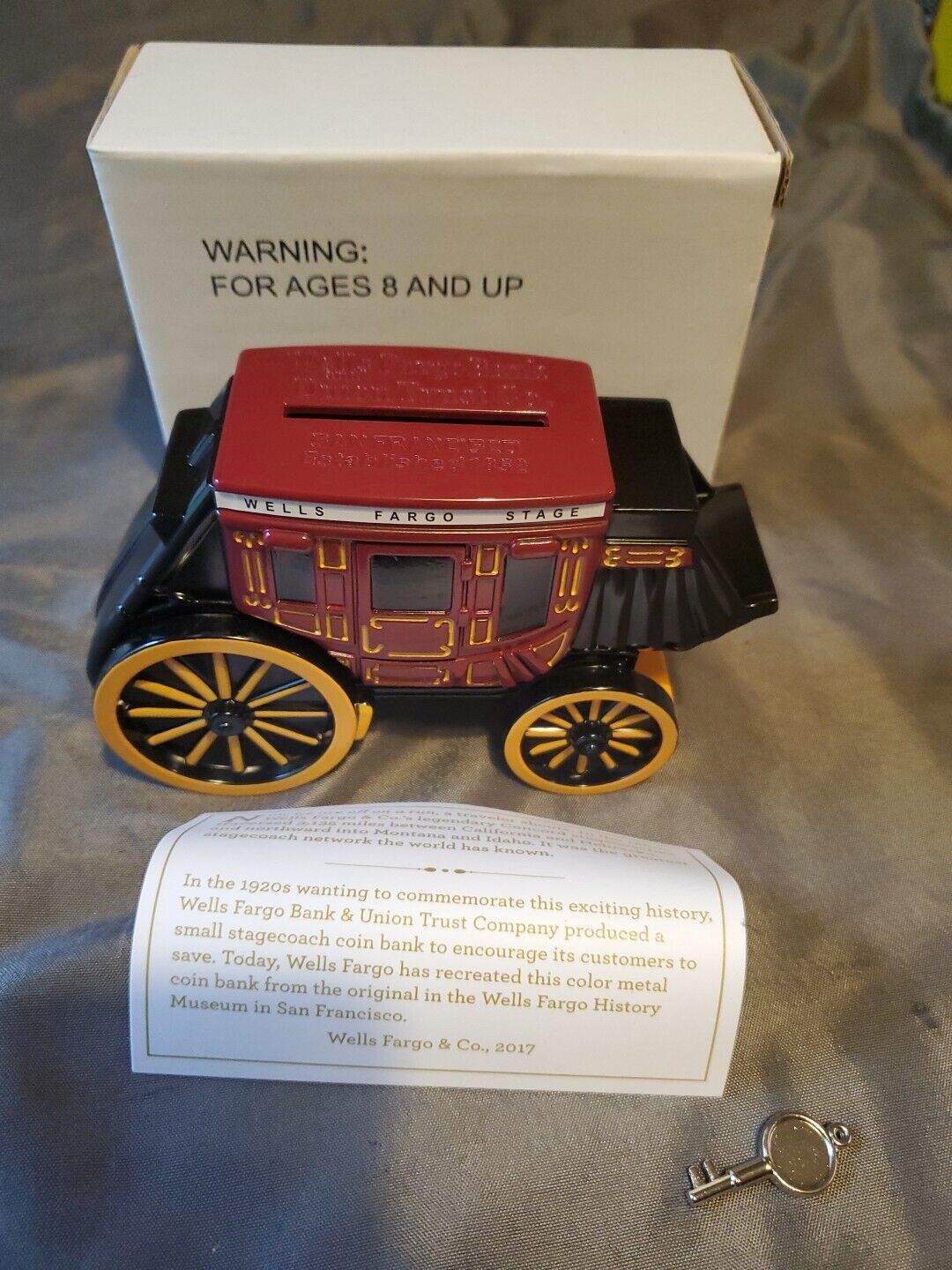Wells Fargo Stage Coach Union Trust Metal Piggy Bank With Key Collectible Promo