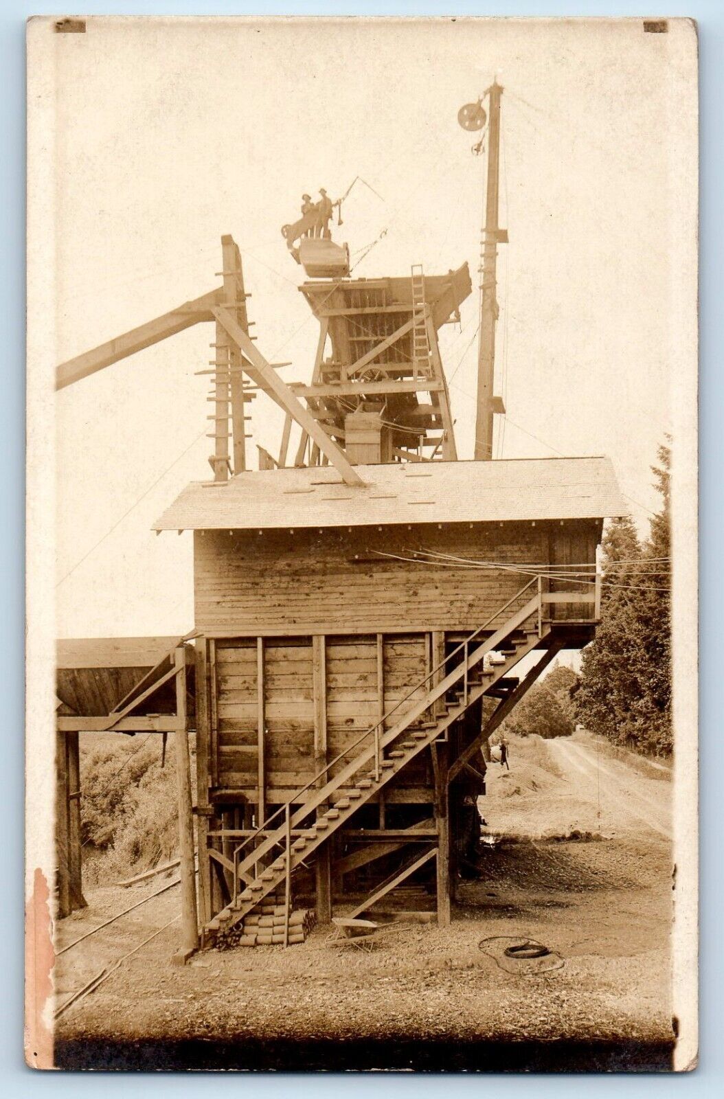 c1910's Postcard RPPC Photo Railroad Elevator Contraption Dirt Road Antique