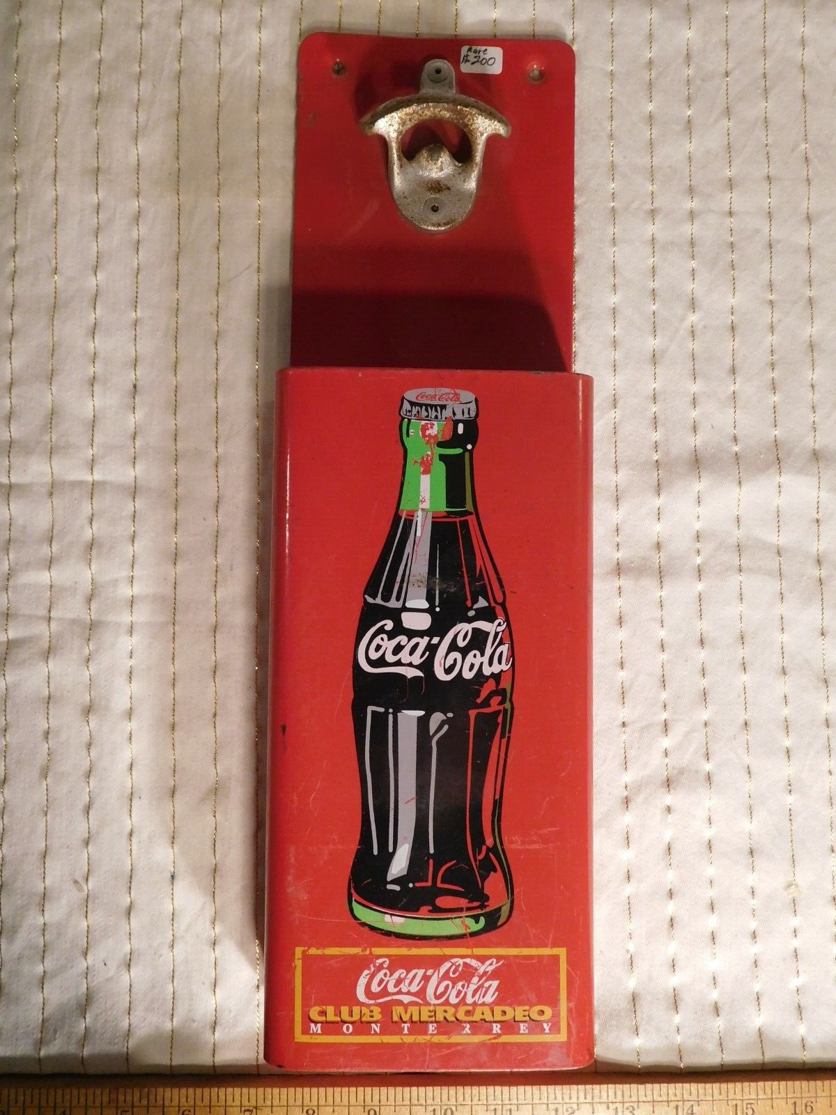 Vintage Monterrey Club Mercadeo Coca-Cola Wall Mounted Bottle Opener w/Slider