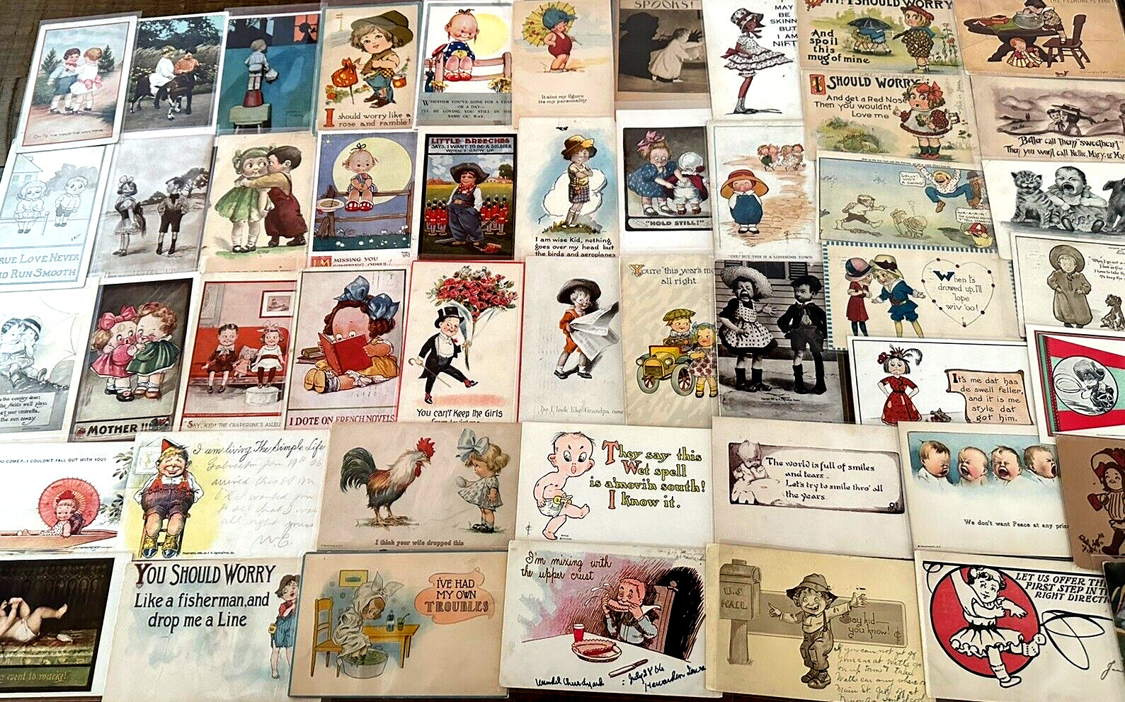 Big~LOT OF 50~ Children~Old~COMIC  funny~HUMOR Antique~POSTCARDS-in sleeves~h938