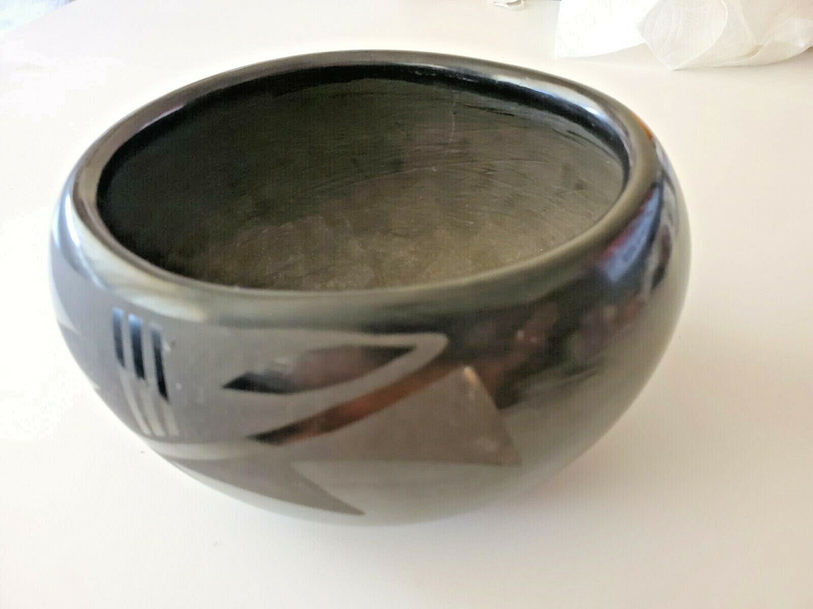 Black on Black Pottery Bowl Santa Clara Native American 5.5\