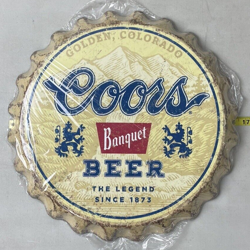Coors Banquet Beer Bottle Cap Tin Metal Wall Sign 16\