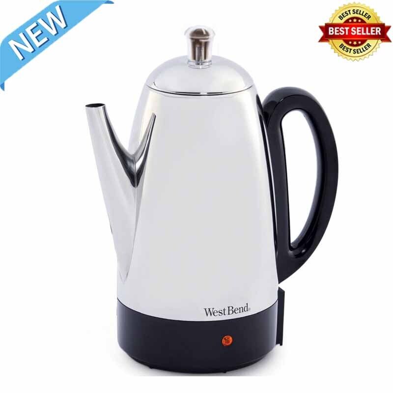 12-Cup Coffee Maker Pot Stainless Steel Electric Percolator Portable Vintage NEW