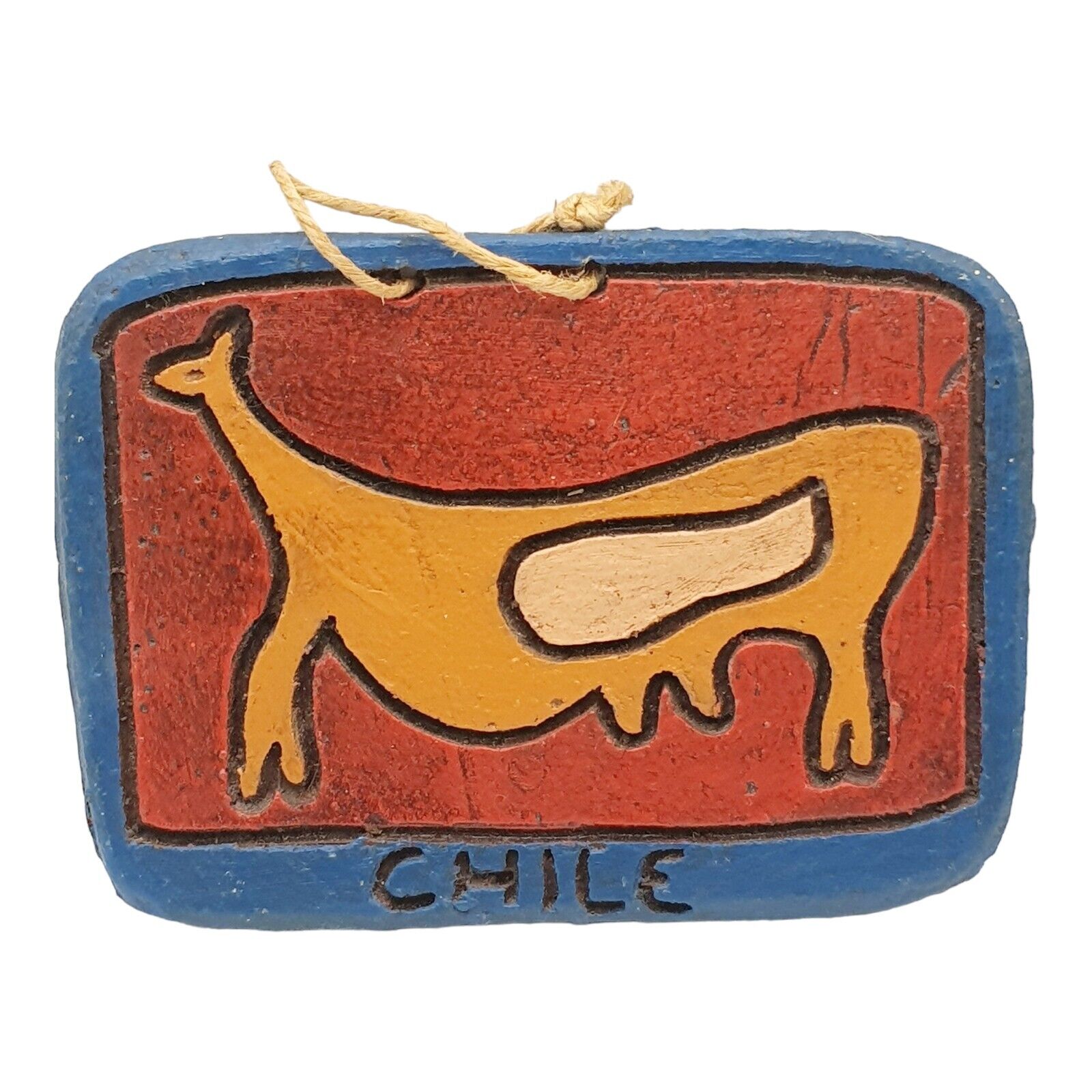Vintage Decorative Chile Wall Plaque -  Hanging Red Clay Pottery Chilean Vicuna 